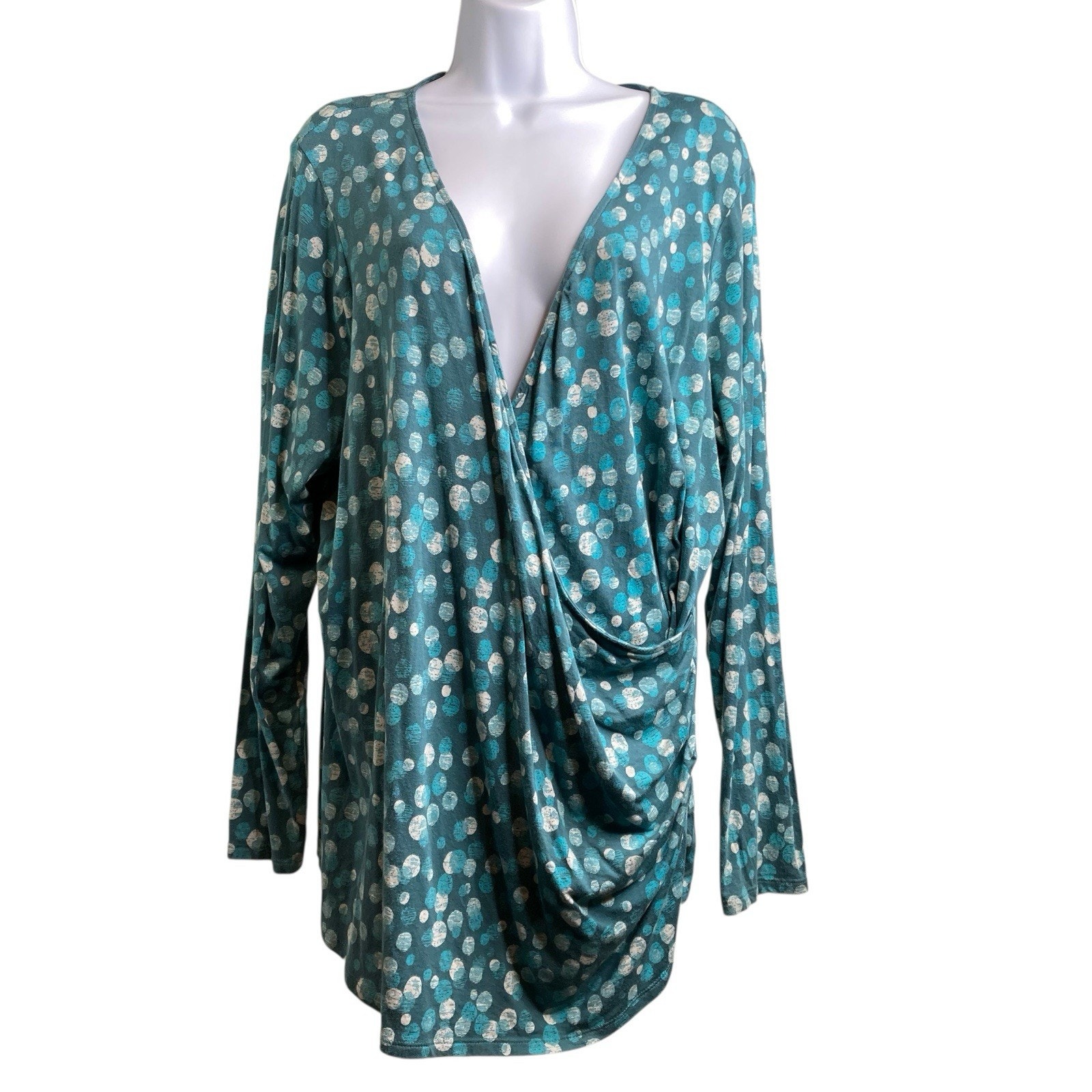 Coldwater Creek Women's Polka Dot Wrap Blouse Size 1x Boho Flowy Draped Trendy